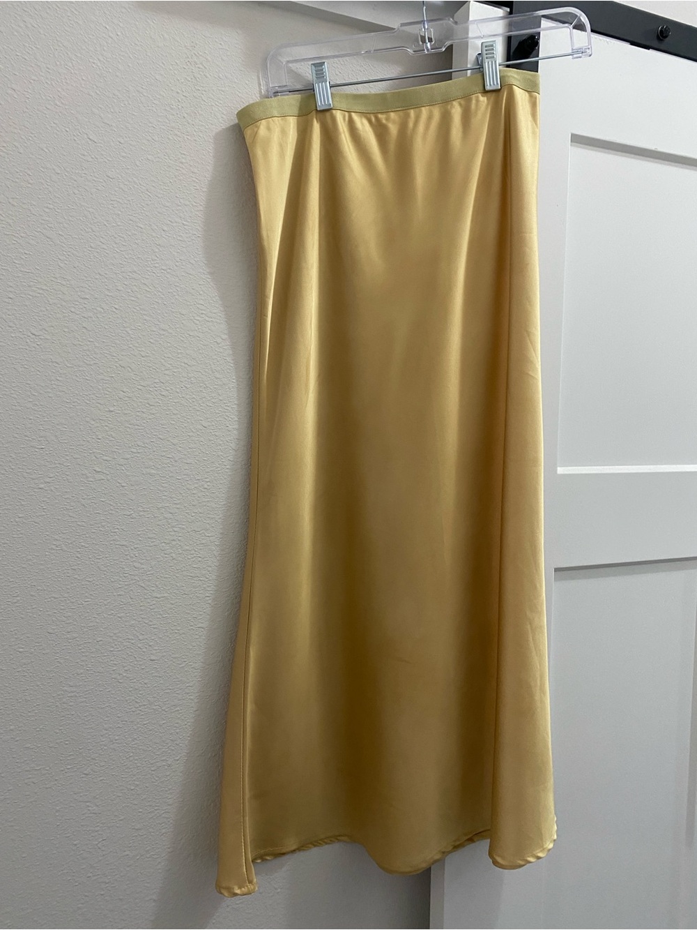 Yellow Satin Midi Slip Skirt - Women